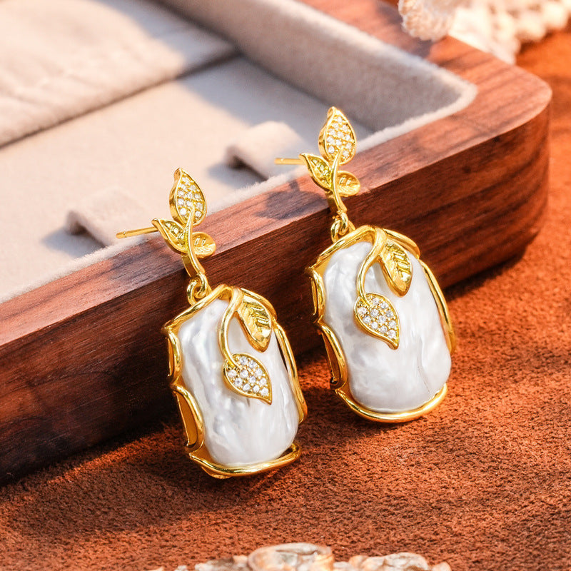Set di Gioielli di perle barocche naturali 3 Pezzi, Placcato Oro 18K, Stile Francese