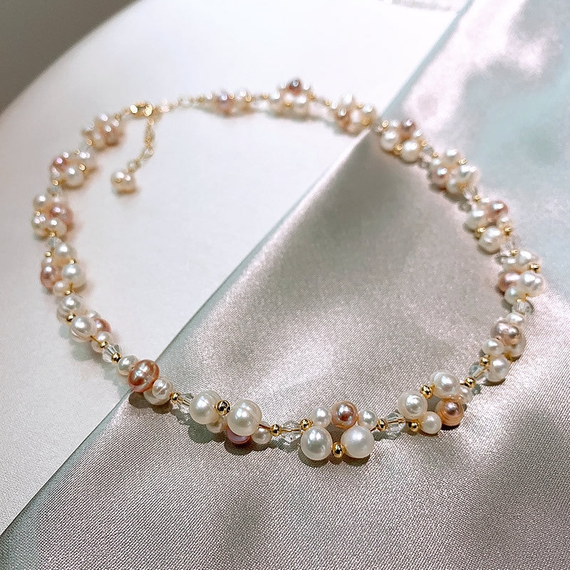 Collana Artigianale Perle Irregolari Multicolore Catena Estensibile Placcata Oro