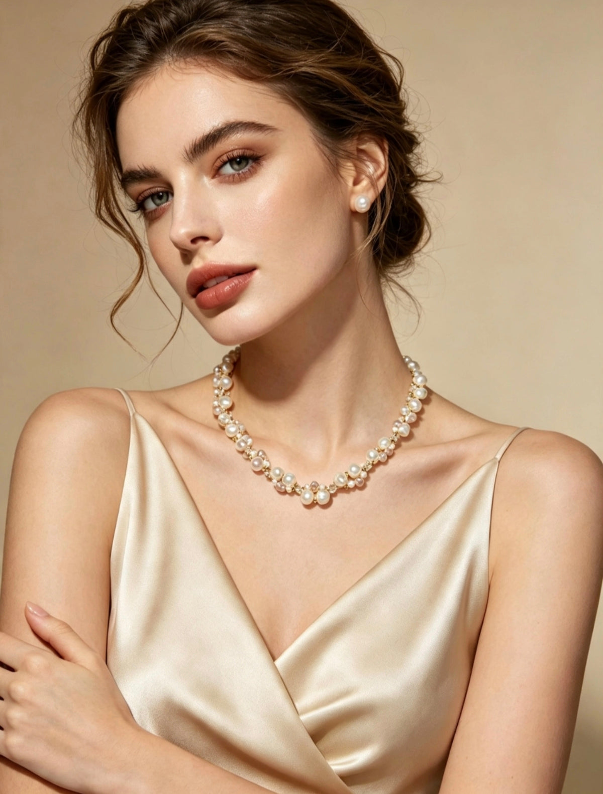 Collana Artigianale Perle Irregolari Multicolore Catena Estensibile Placcata Oro