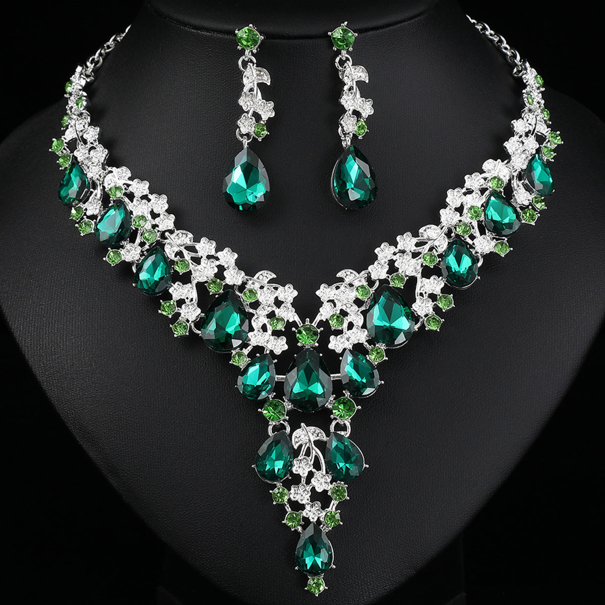 Set gioielli 2 pezzi zircone cubico AAA e cristalli, collana appariscente e orecchini pendenti per matrimoni e serate formali, 6 varianti di colore per donna