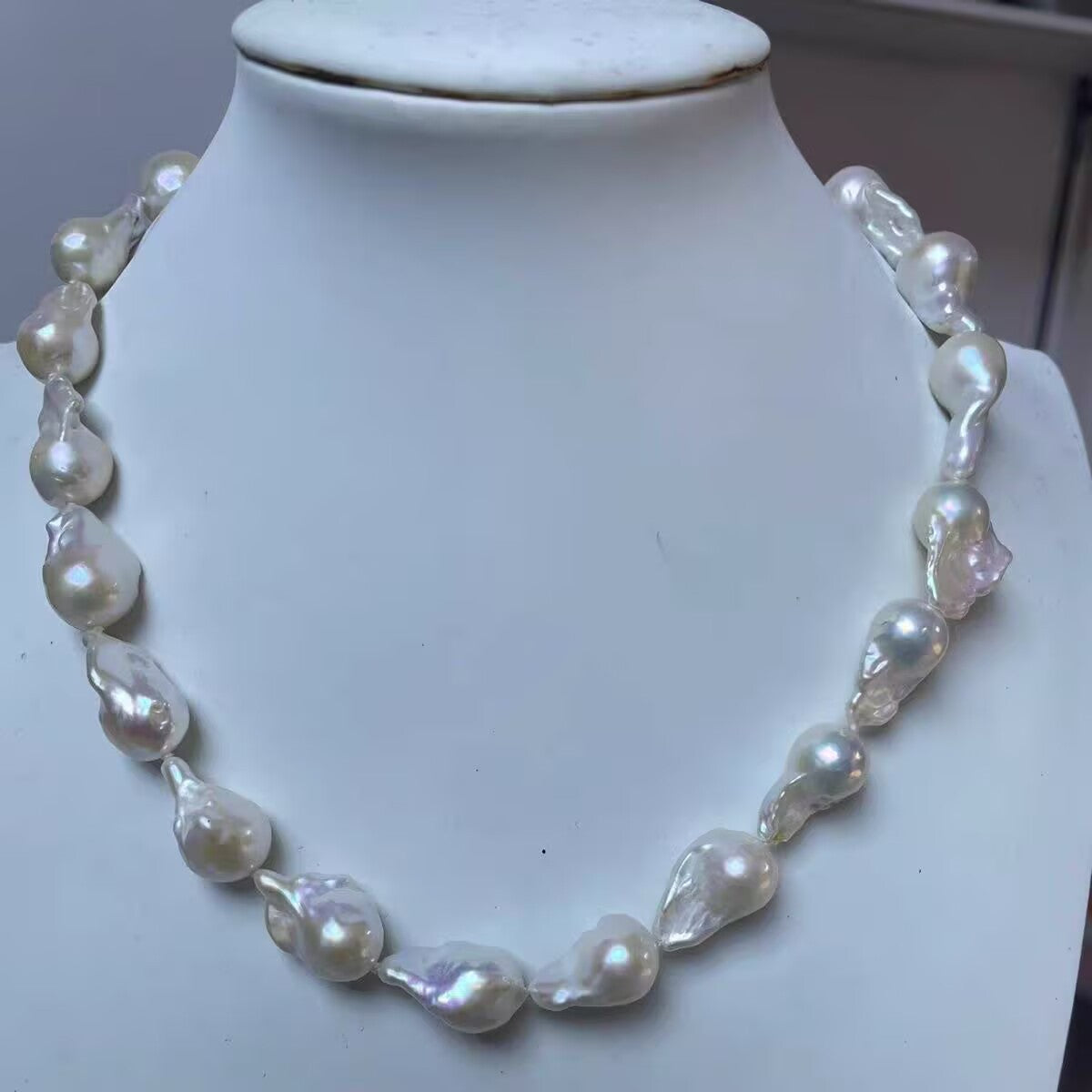 Halskette aus großen 16-17mm natürlichen Barockperlen mit Federringverschluss aus s925 Silber, unregelmäßige Barock-Süßwasserperlen-Choker-Halskette mit hohem Glanz, handgefertigte luxuriöse Vintage-Perlenkette als Geschenk für Frauen