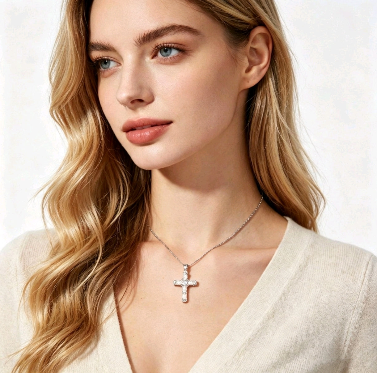 Collana croce vintage con opale, ciondolo croce opale cangiante e zirconi, collana protezione fede placcata oro rosa/oro bianco, gioiello religioso di lusso regalo per donna