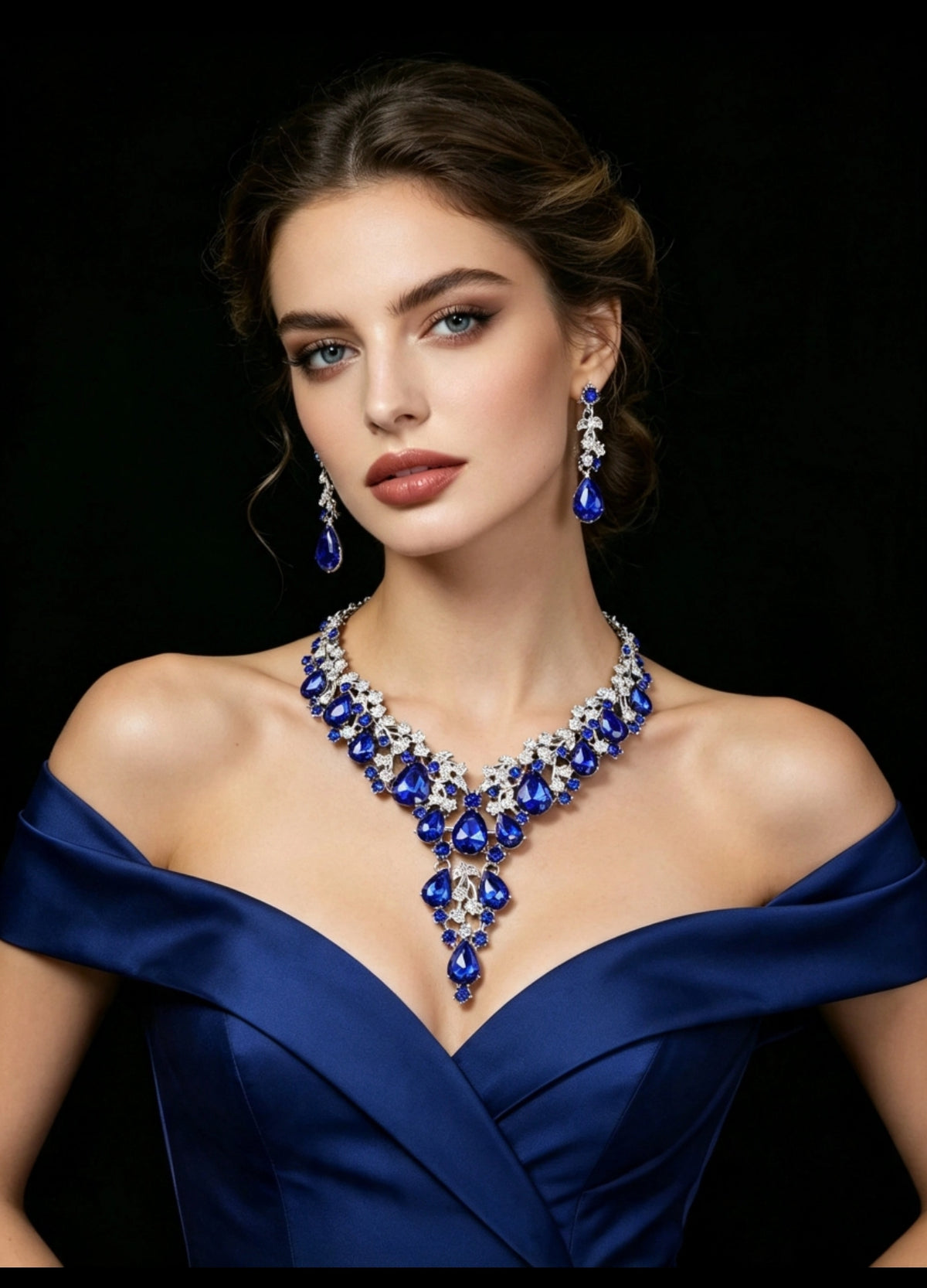 Set gioielli 2 pezzi zircone cubico AAA e cristalli, collana appariscente e orecchini pendenti per matrimoni e serate formali, 6 varianti di colore per donna