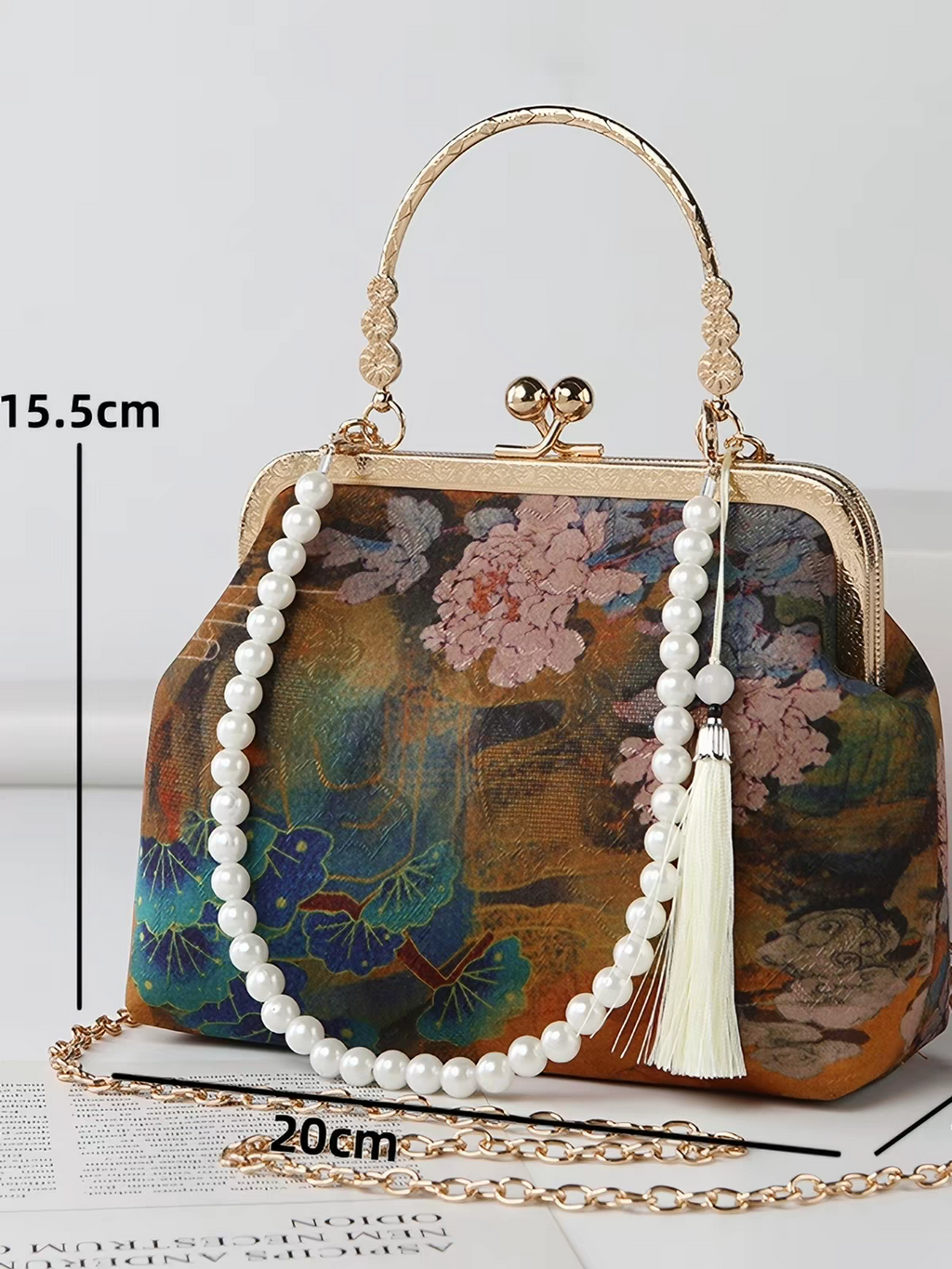 Seidentasche mit orientalischem Kunstdruck, Retro-Umhängetasche