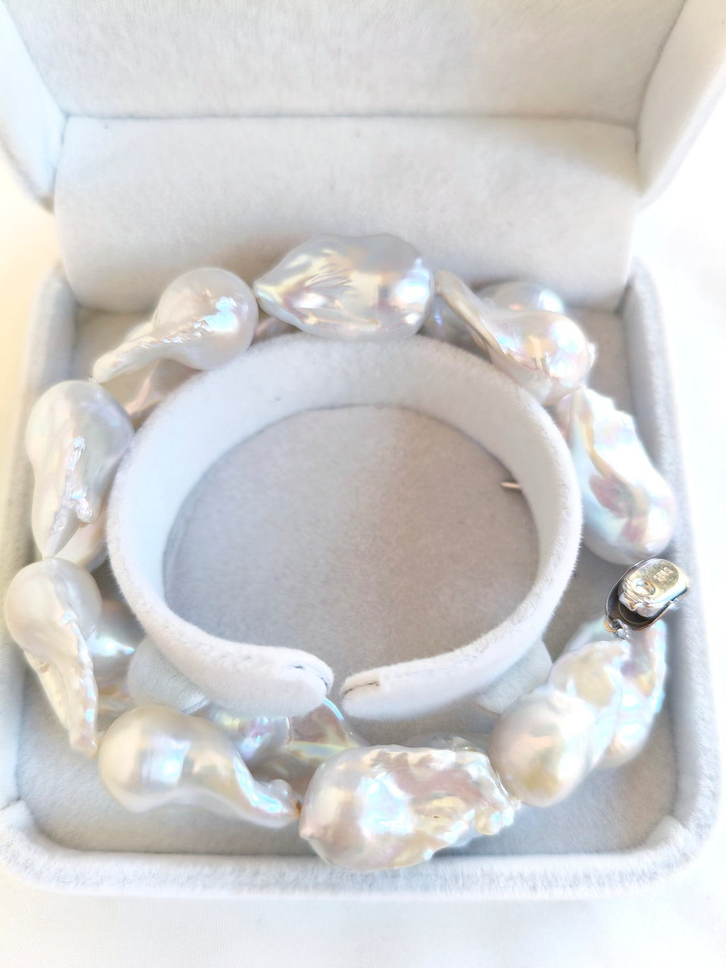 Collana perle barocche naturali d’acqua dolce, con chiusura argento sterling 925