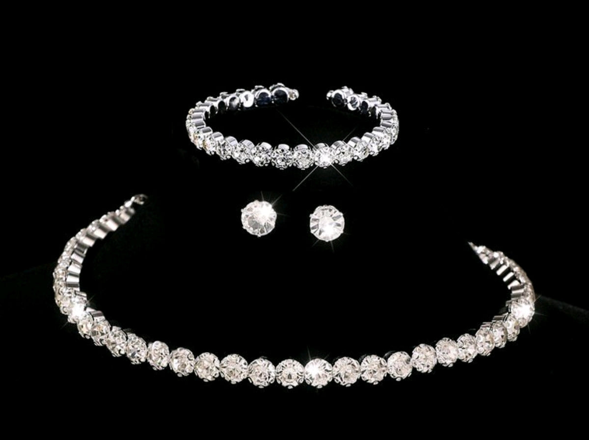 Set Halskette, Armband und Ohrringe mit AAA-Zirkonia, 3-teilig