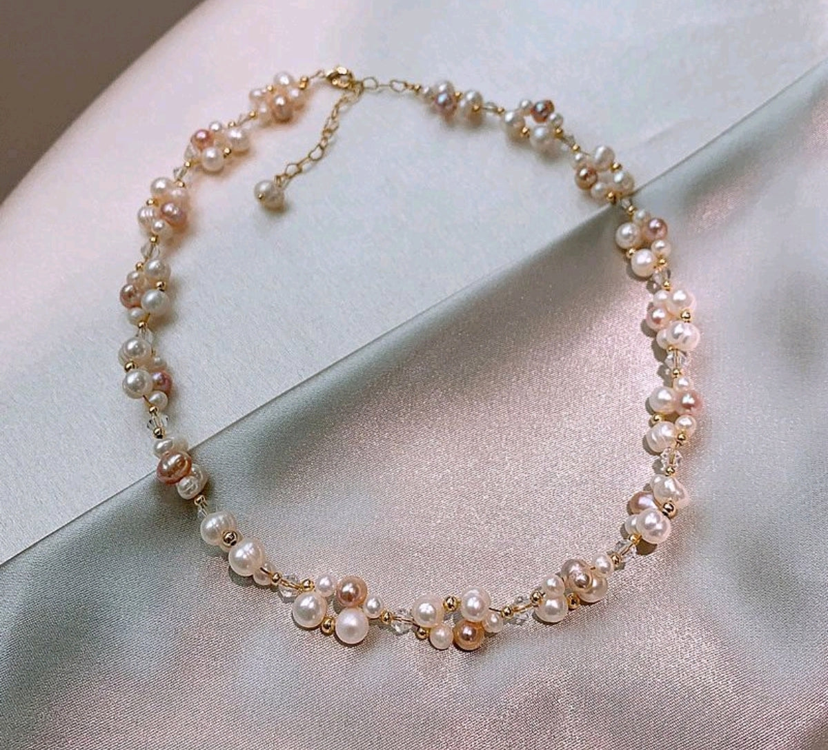 Collana Artigianale Perle Irregolari Multicolore Catena Estensibile Placcata Oro
