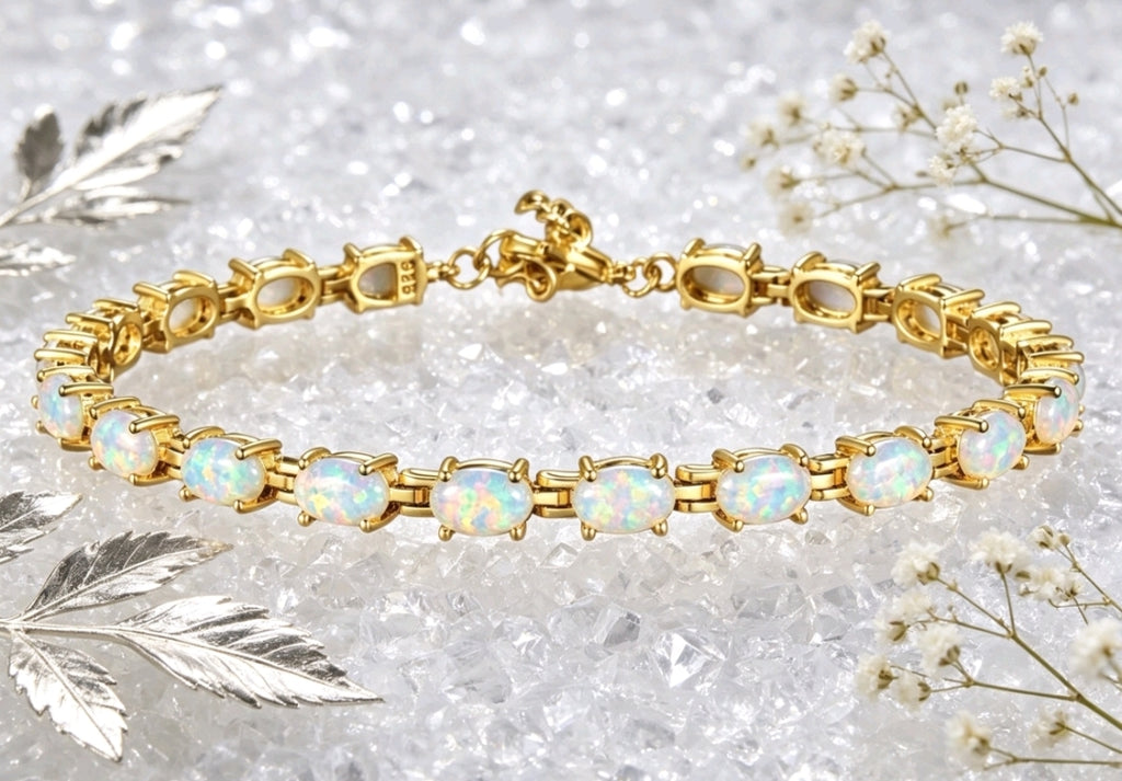 Bracciale con Opale  in Argento 925 Ipoallergenico - 2 Colori. no nichel