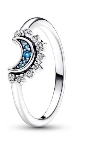 Anello argento S925 forma luna con stelle