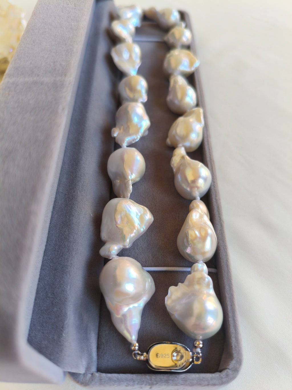 Large natural baroque pearl necklace 16-17mm with s925 sterling silver spring ring clasp, high luster irregular baroque freshwater pearl choker, handmade luxury vintage pearl necklace gift for women