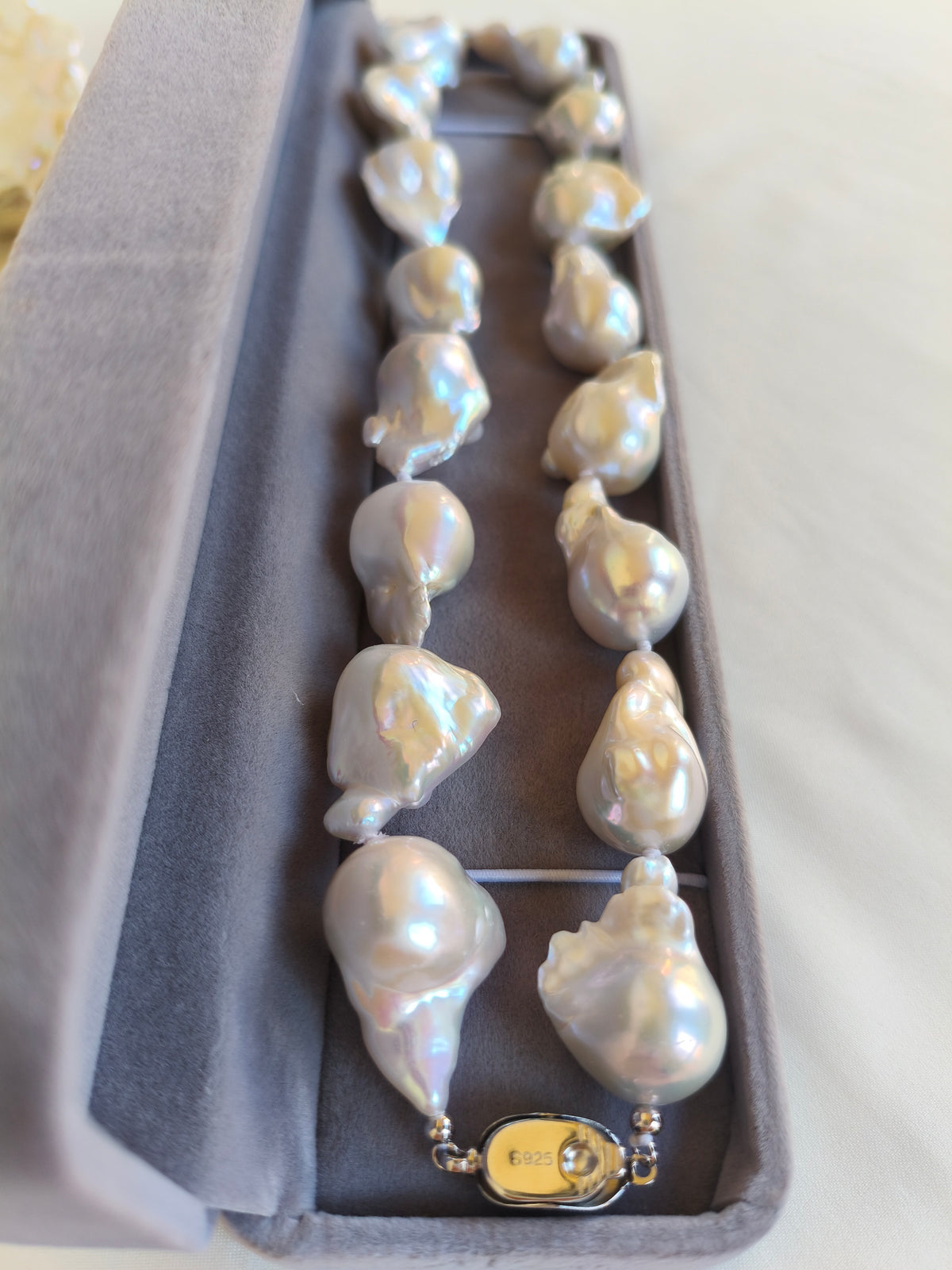 Large natural baroque pearl necklace 16-17mm with s925 sterling silver spring ring clasp, high luster irregular baroque freshwater pearl choker, handmade luxury vintage pearl necklace gift for women