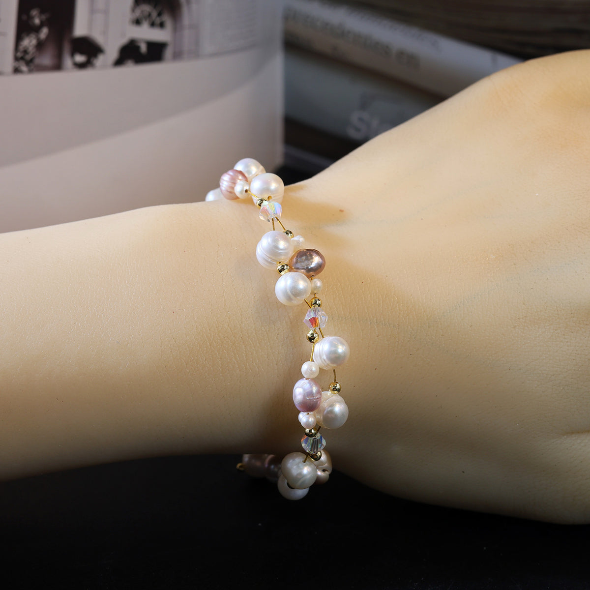 Bracciale Elegante Pastello Perla Mista Bianco-Rosa-Viola