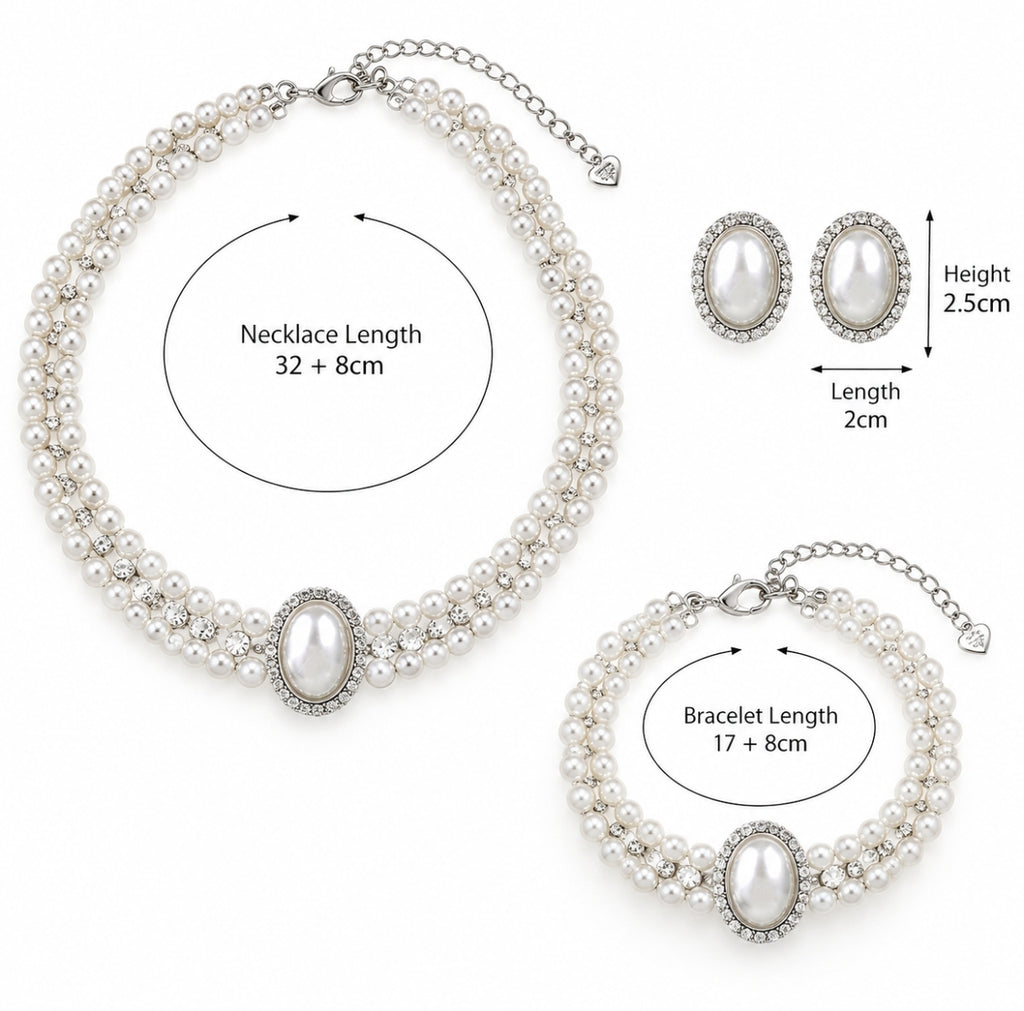 SET di zirconi,perle e diamanti doppio strato stile vintage e francesce 3 PEZZI
