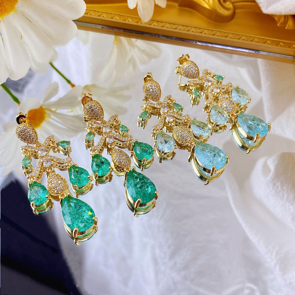 Orecchini a Goccia con Zirconi AAA, Argento Placcato ago d'argento, 2 Colori