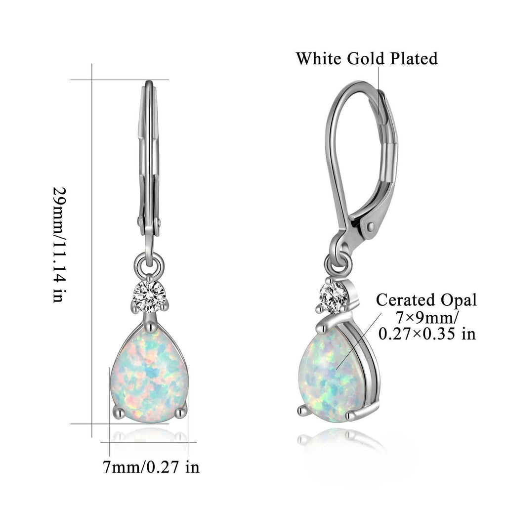 Ohrringe Tropfenform mit Opal und Zirkonia Silberstift Versilbert