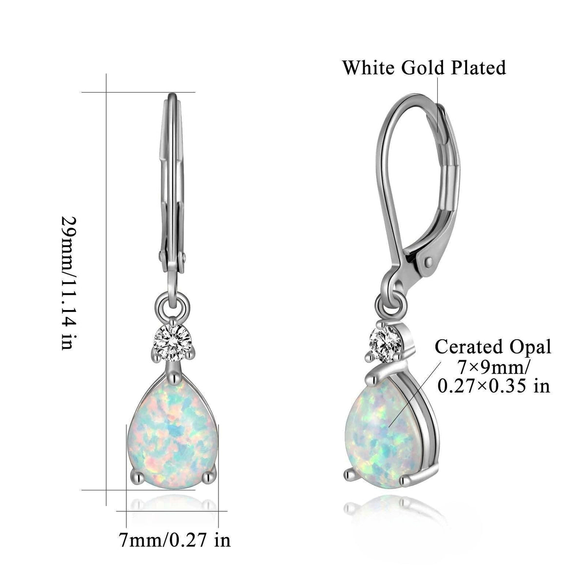 Ohrringe Tropfenform mit Opal und Zirkonia Silberstift Versilbert