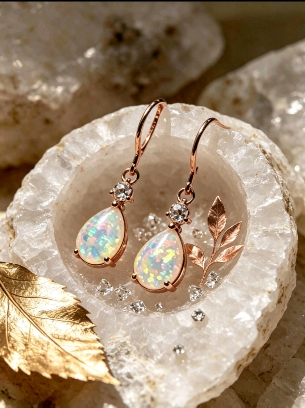 Ohrringe Tropfenform mit Opal und Zirkonia Silberstift Versilbert