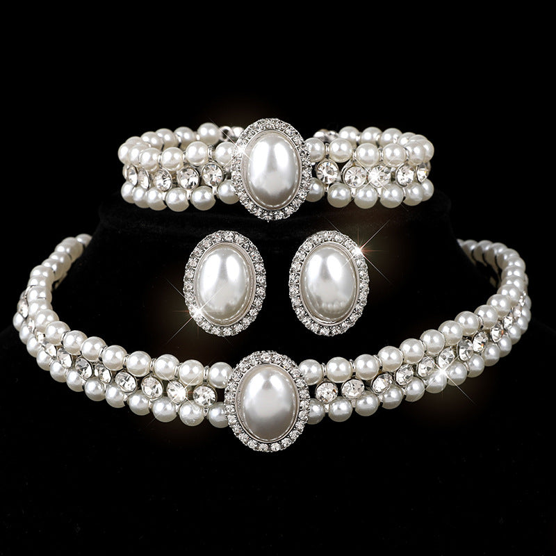 SET di zirconi,perle e diamanti doppio strato stile vintage e francesce 3 PEZZI
