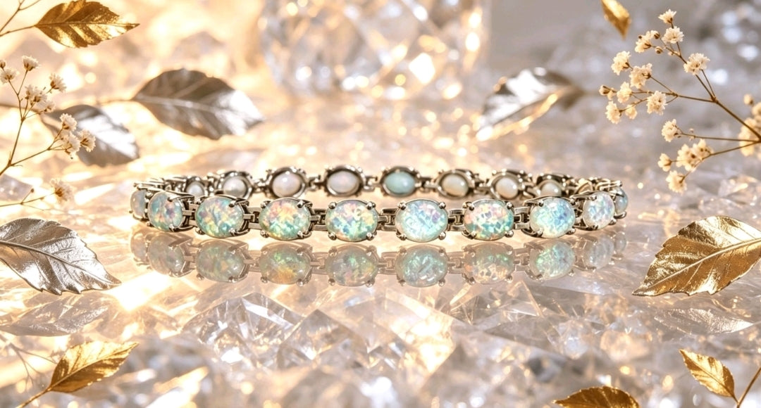 Bracciale con Opale  in Argento 925 Ipoallergenico - 2 Colori. no nichel