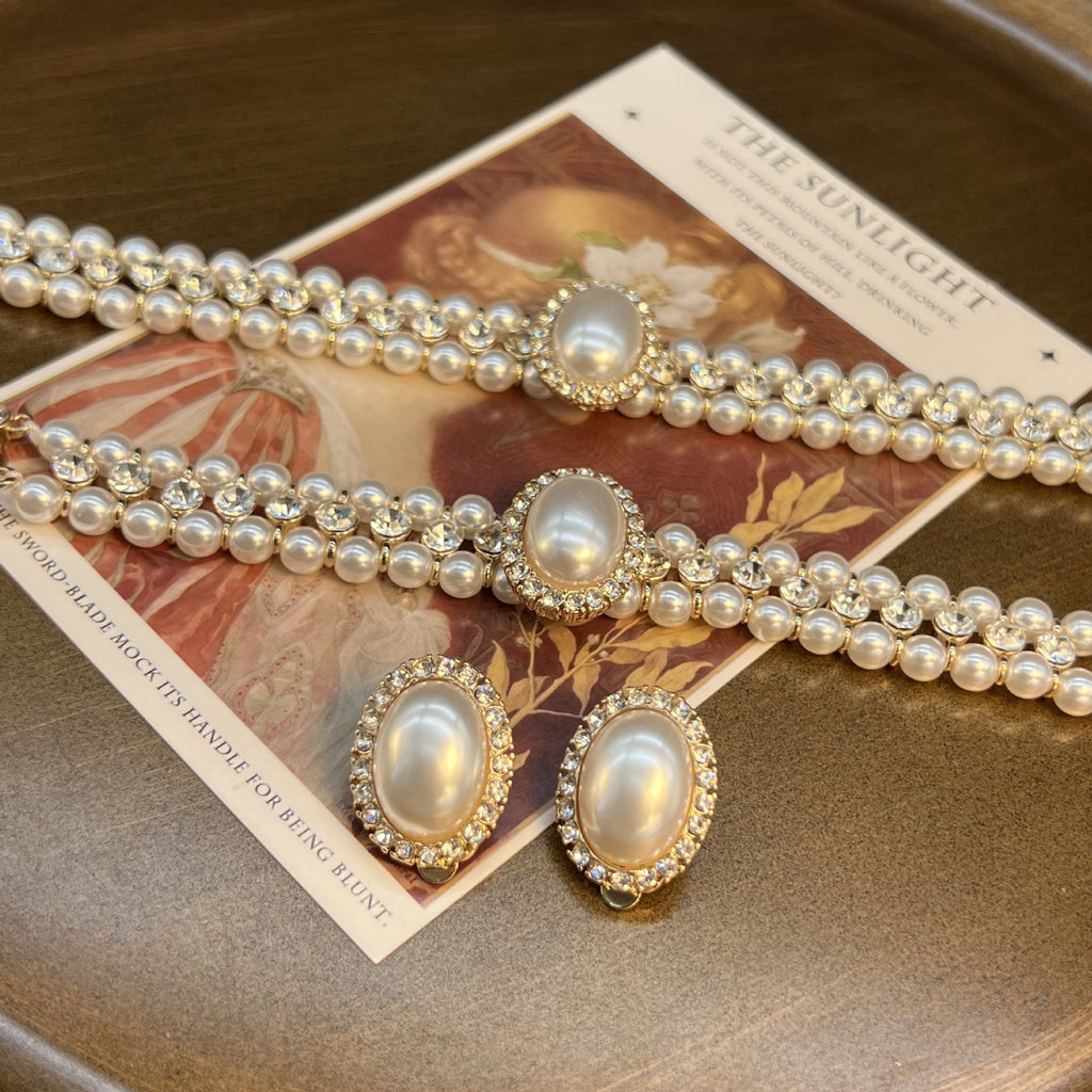 SET di zirconi,perle e diamanti doppio strato stile vintage e francesce 3 PEZZI