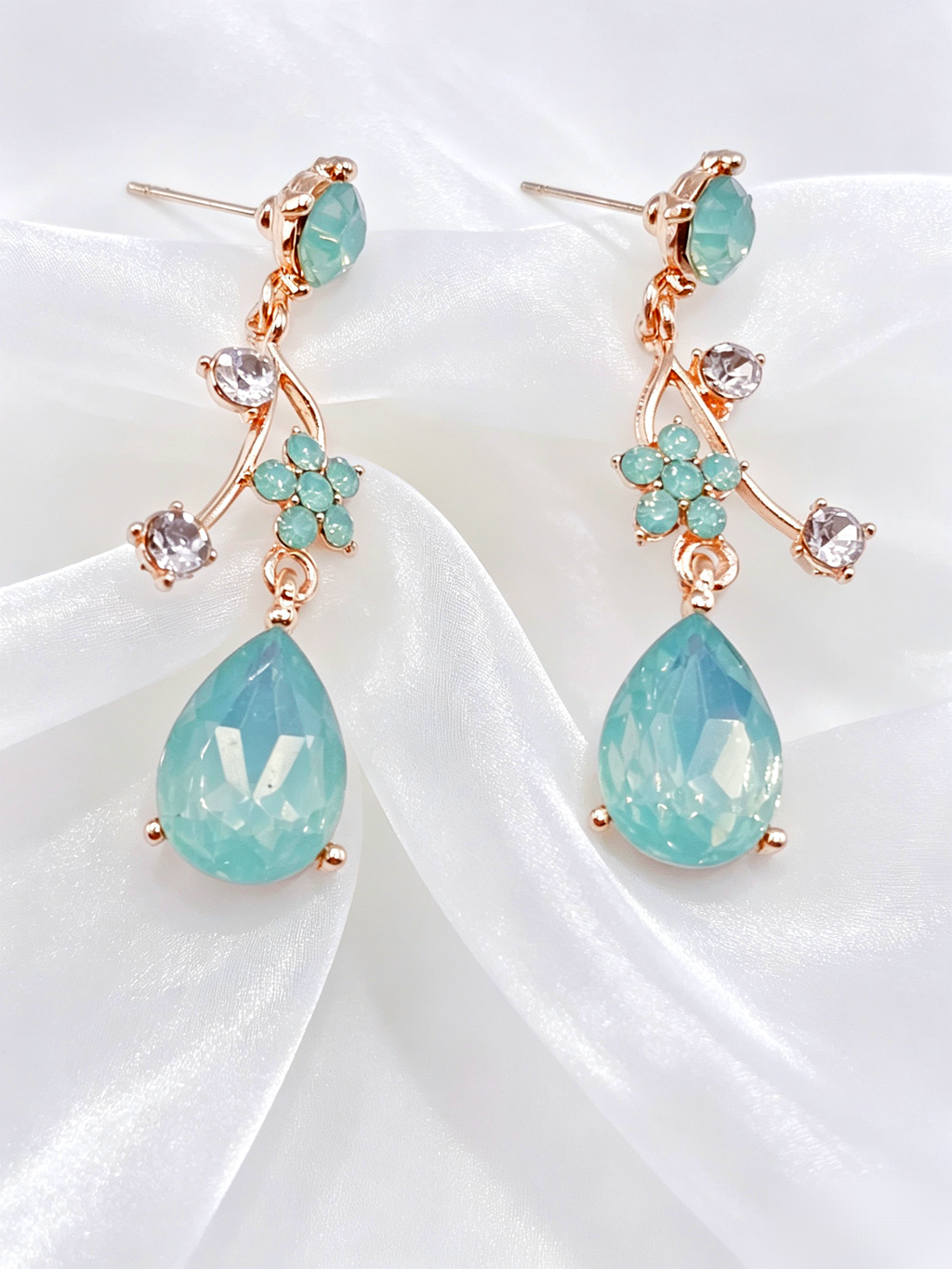Set gioielli cristallo floreale smeraldo zaffiro, collana e orecchini x cerimoni
