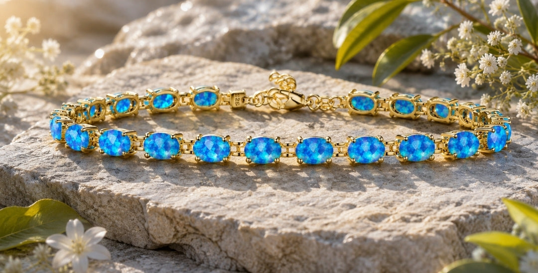 Bracciale con Opale  in Argento 925 Ipoallergenico - 2 Colori. no nichel