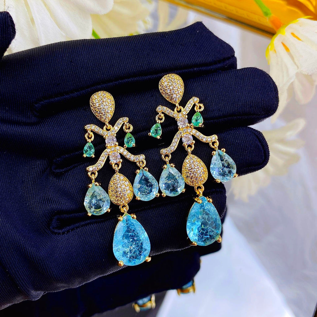Orecchini a Goccia con Zirconi AAA, Argento Placcato ago d'argento, 2 Colori