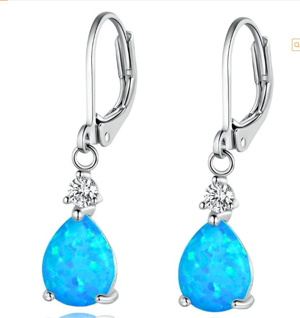 Ohrringe Tropfenform mit Opal und Zirkonia Silberstift Versilbert
