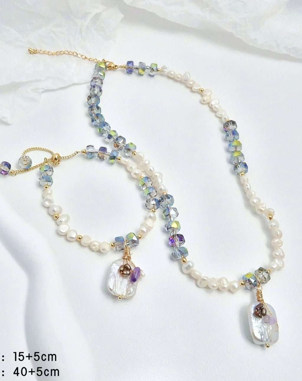 collana perle naturali d'acqua dolce e cristalli con pendolo perla barocca vera