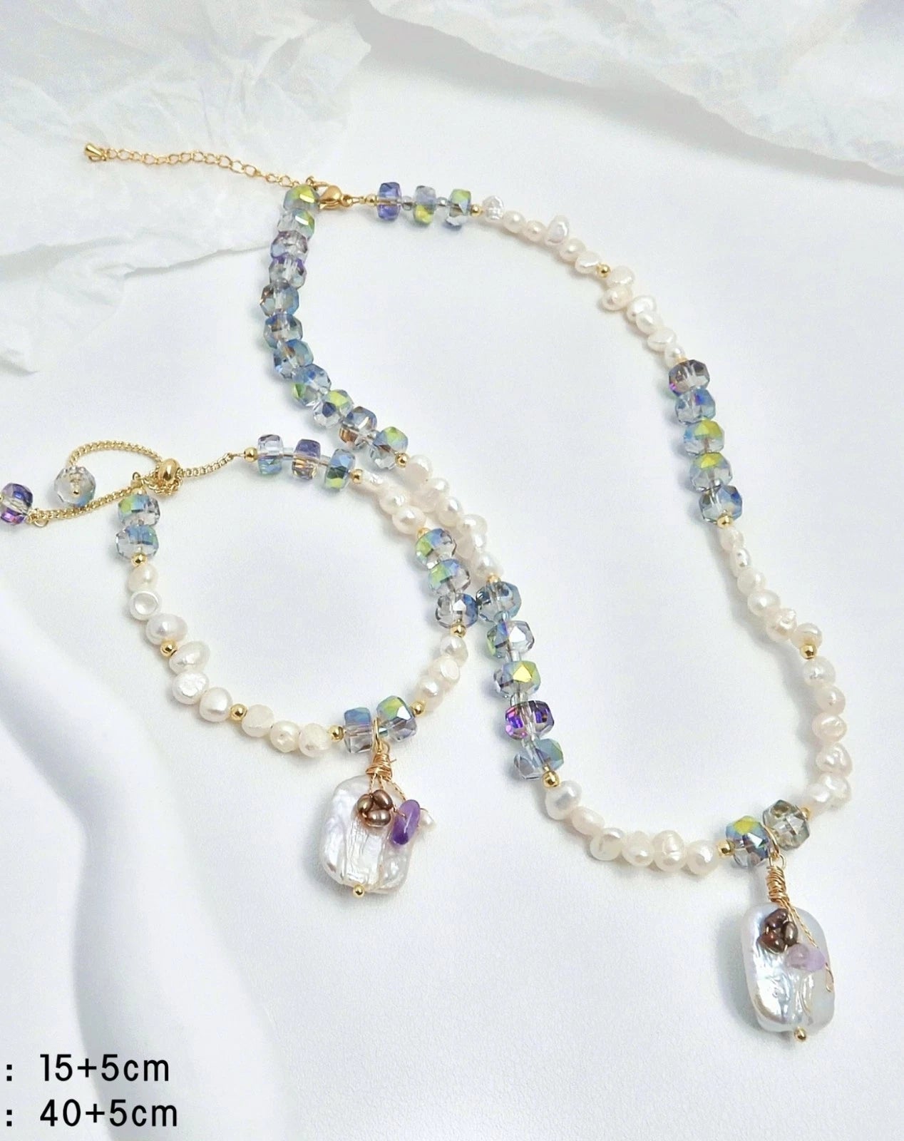 collana perle naturali d'acqua dolce e cristalli con pendolo perla barocca vera