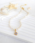 Collana Perle Naturali, Ciondolo Opale Rimovibile Placcata Oro 14K Ipoallergenic