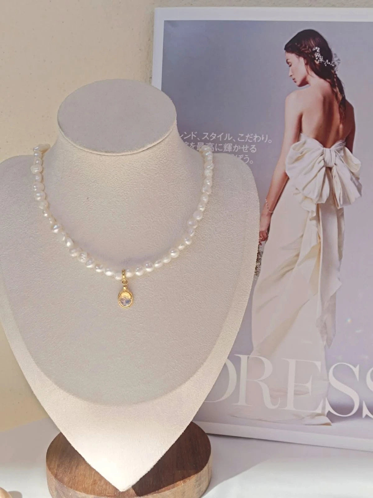 Collana Perle Naturali, Ciondolo Opale Rimovibile Placcata Oro 14K Ipoallergenic
