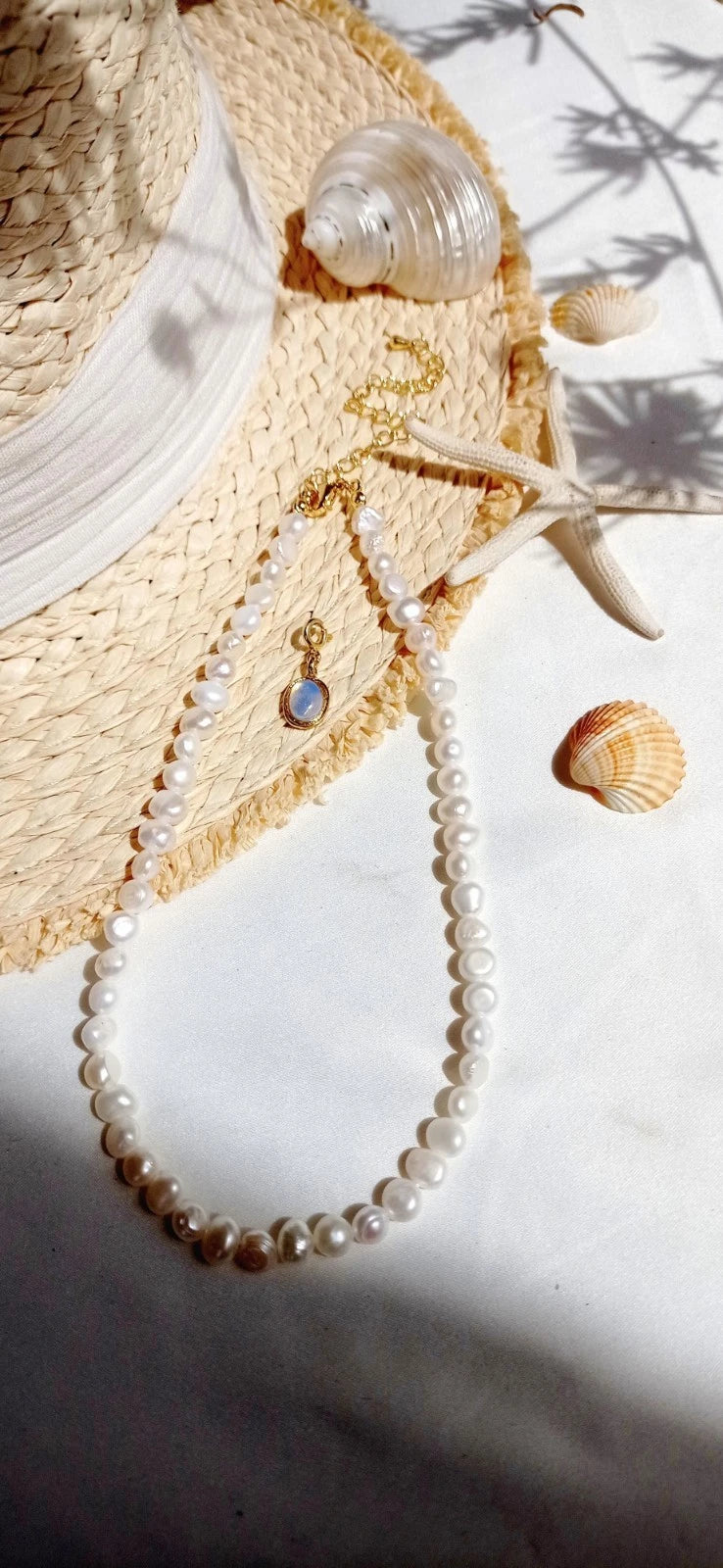 Collana Perle Naturali, Ciondolo Opale Rimovibile Placcata Oro 14K Ipoallergenic