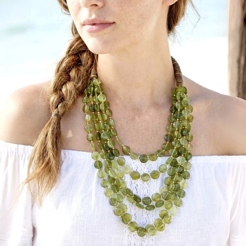 collana artigianale di perline 6 strati con resina di stile boemo