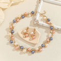 Set collana e orecchini con perle multicolori, stile francese