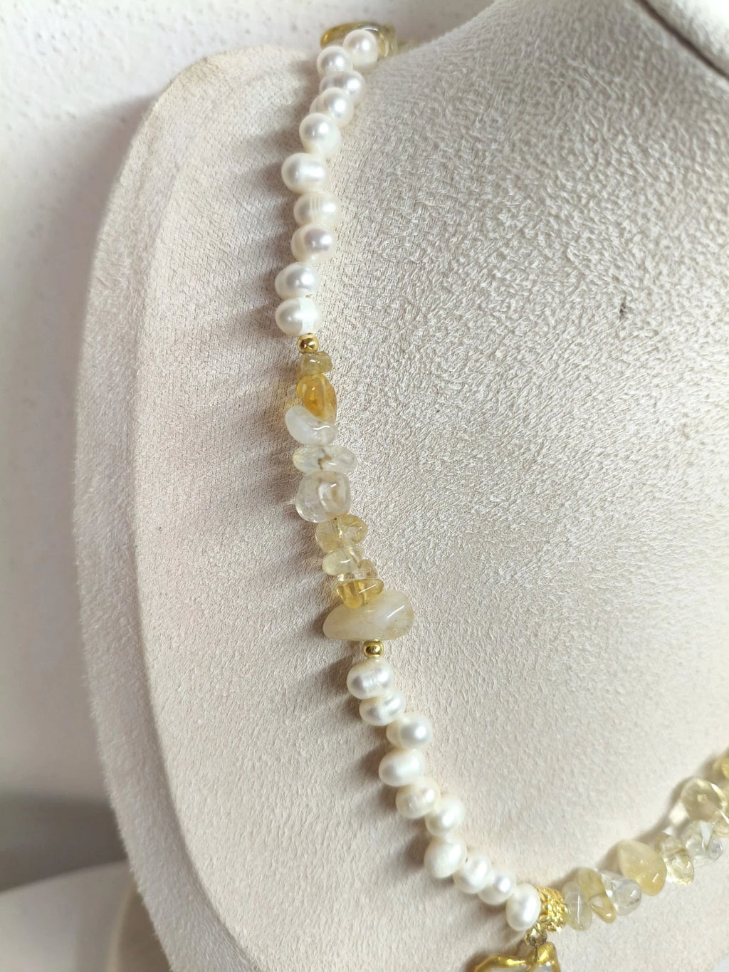 Freshwater Pearl and Natural Stone Necklace, adjustable Shell Pendant