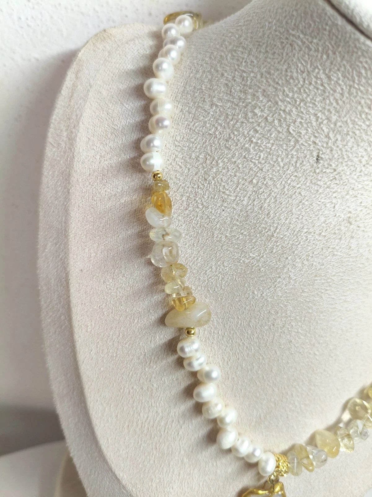 Freshwater Pearl and Natural Stone Necklace, adjustable Shell Pendant