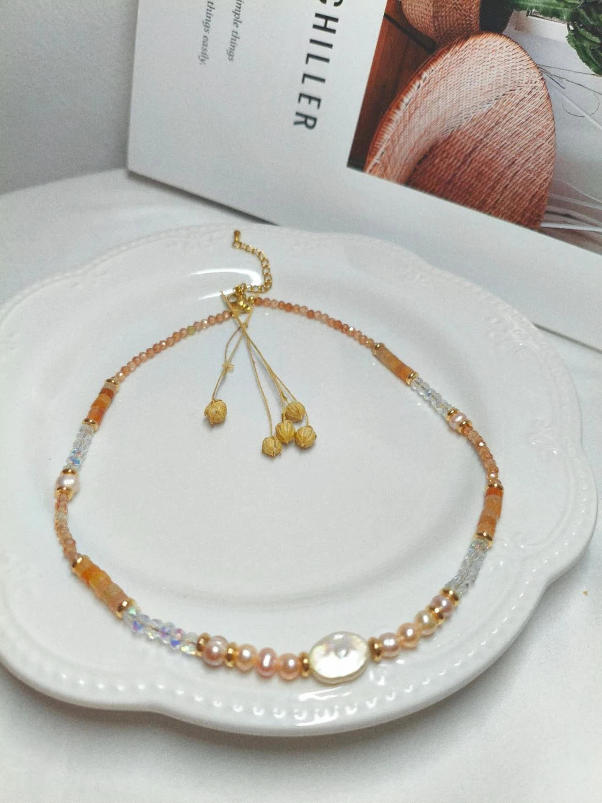 Set Elegante con Perla Barocca e Pietra Sole, Collana e Bracciale