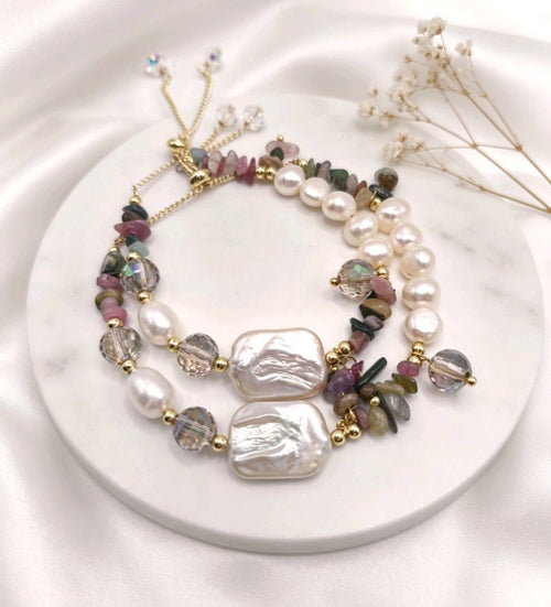 Bracciale Vintage Pietre Naturali Perla Acqua Dolce e Tormalina