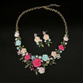 Set Gioielli 2 Pezzi Collana Fiori Resina Rosa Orecchini Pendenti Strass Perline