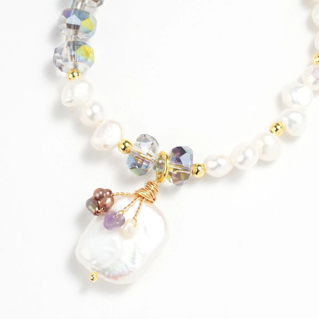 bracciale perle vere d'acqua dolce con cristalli e pendolo perla barocca vera