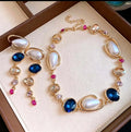Fashion SET di perle irregolari, zirconi e cristalli blu 2 PEZZI