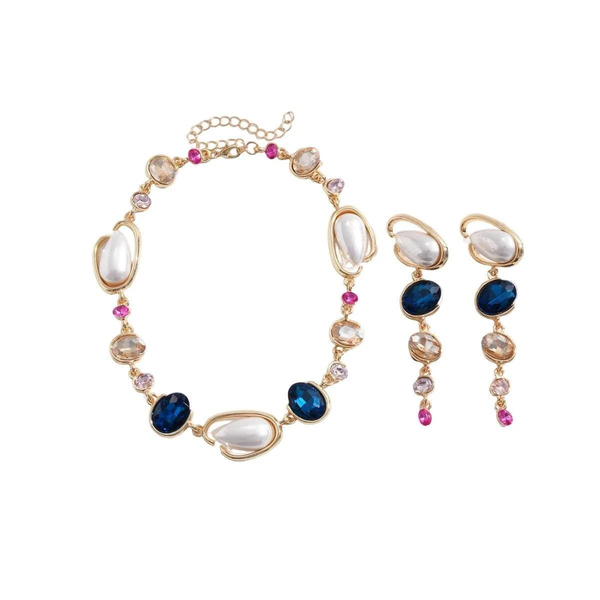 Fashion SET di perle irregolari, zirconi e cristalli blu 2 PEZZI