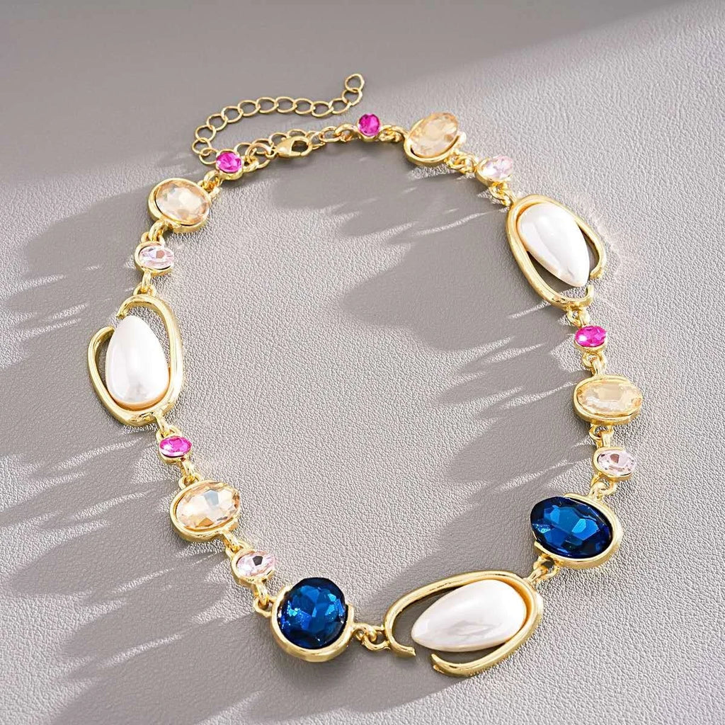 Fashion SET di perle irregolari, zirconi e cristalli blu 2 PEZZI