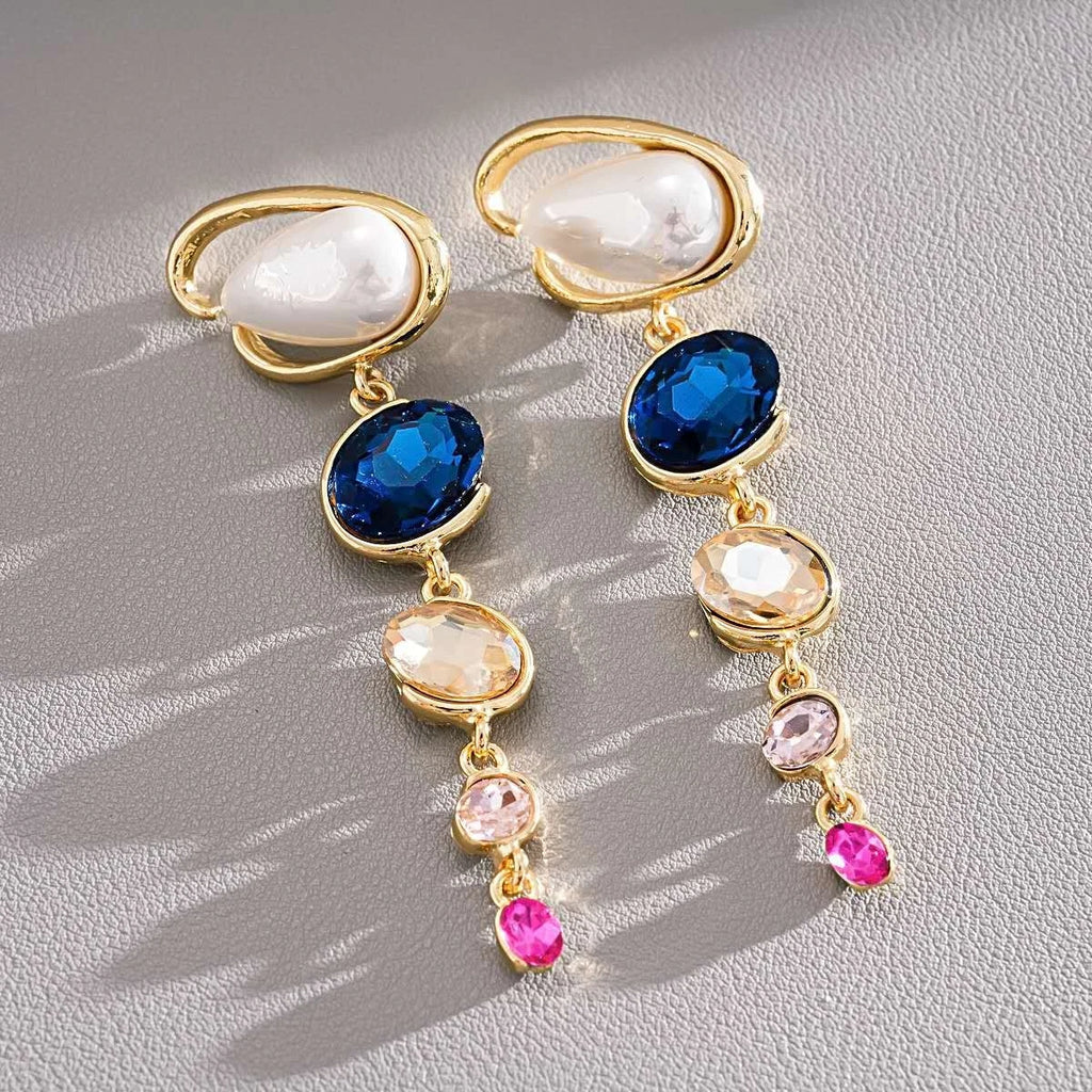 Fashion SET di perle irregolari, zirconi e cristalli blu 2 PEZZI