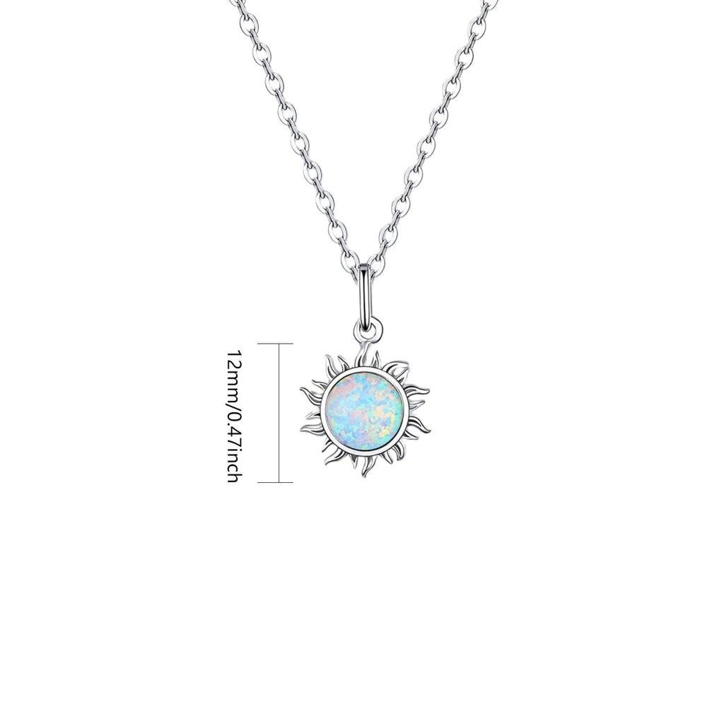 collana placcato in oro bianco 18K d'opale con pendolo forma di sole