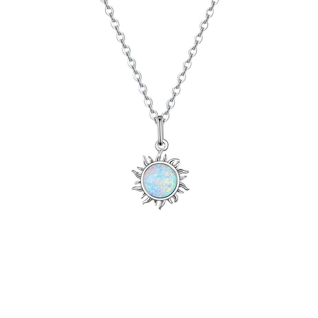 collana placcato in oro bianco 18K d'opale con pendolo forma di sole
