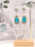 Boho Resin Turquoise Drop Crystal Pearl Tassel Gold Hypoallergenic Earrings