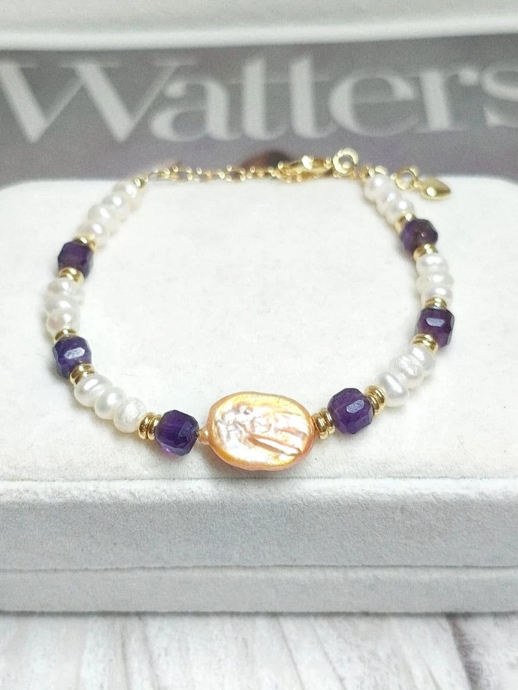 Bracciale Vintage Pietre Naturali Perla Barocca e Ametista