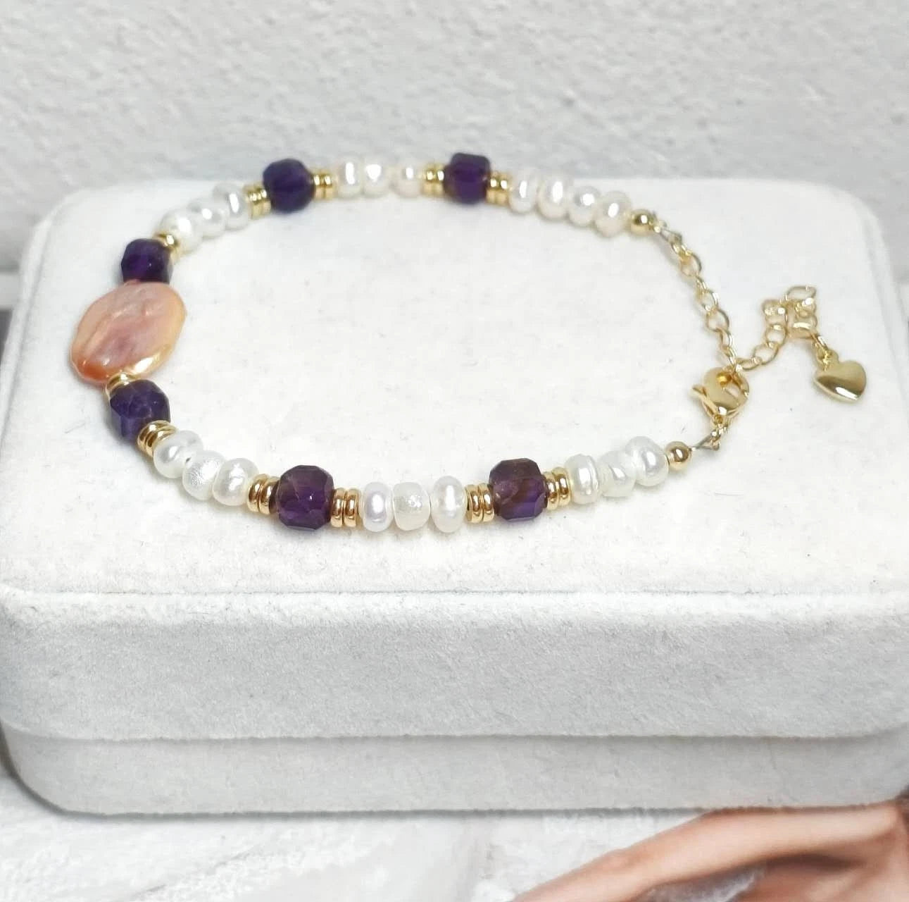 Vintage Armband Natursteine Barockperle und Amethyst
